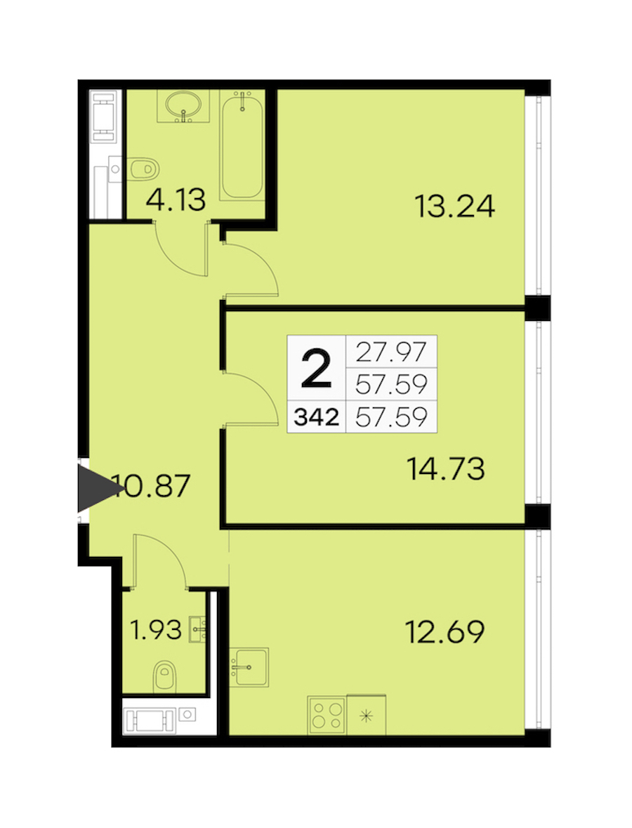 2-комнатная квартира 57.59 м², 17/19 эт., ЖК «GloraX Aura Vasileostrovsky»